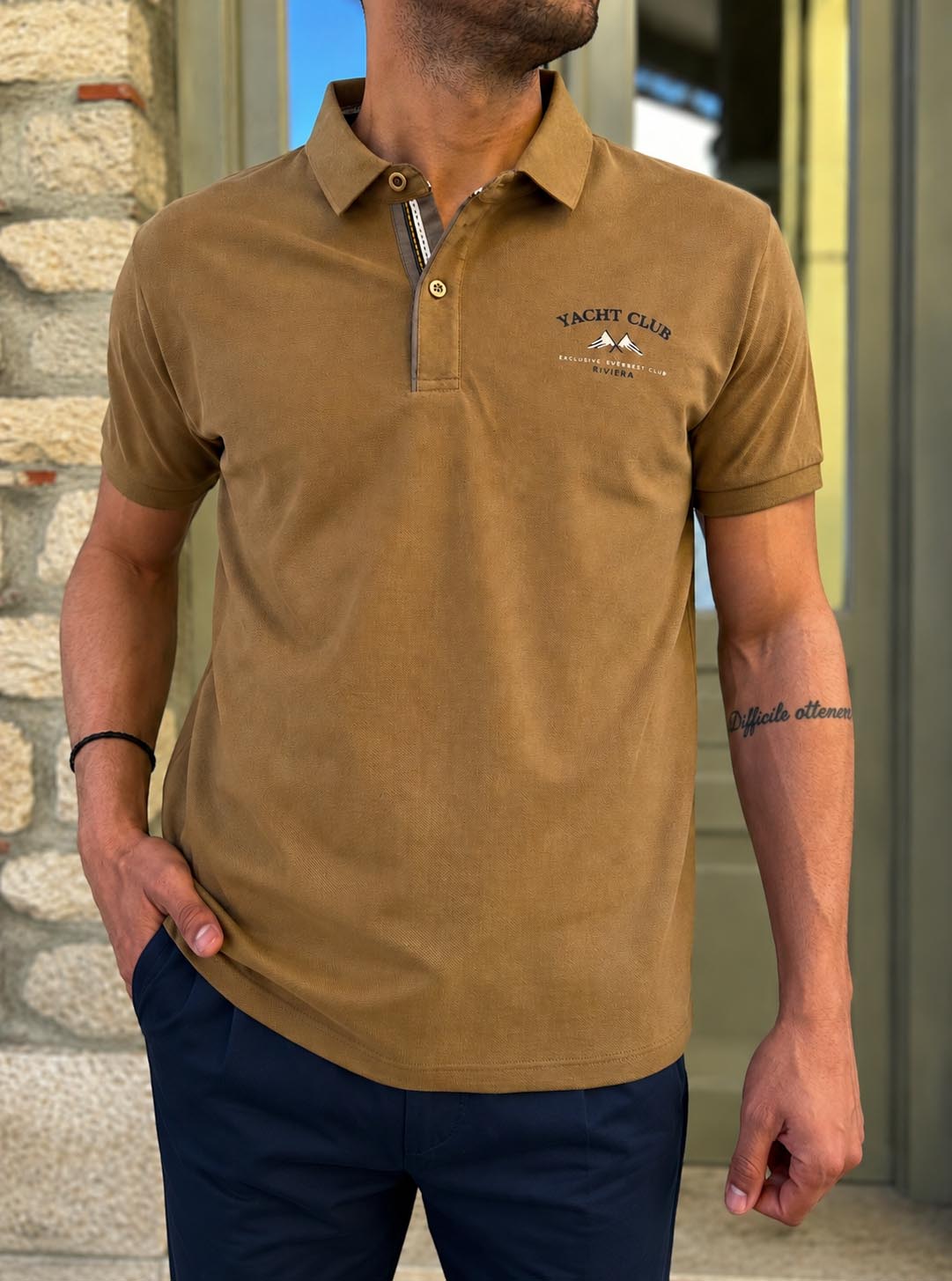Everbest ανδρική κάραμελ Polo μπλούζα Plus Size 262838M